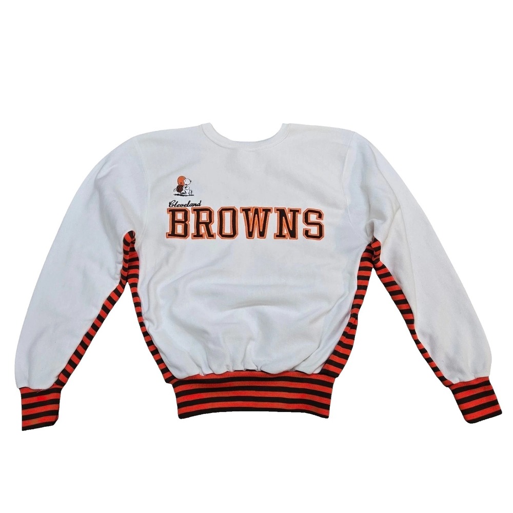 Rare Vtg 80s Snoopy NFL Cleveland Browns  Embroidered Crew Neck Sweatshirt L USA